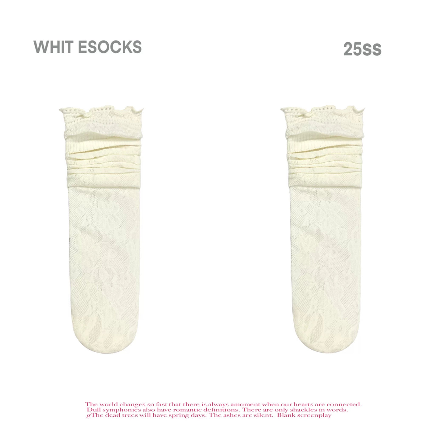 Off-white openwork mid-calf socks with layered cuffs shown against a white background.