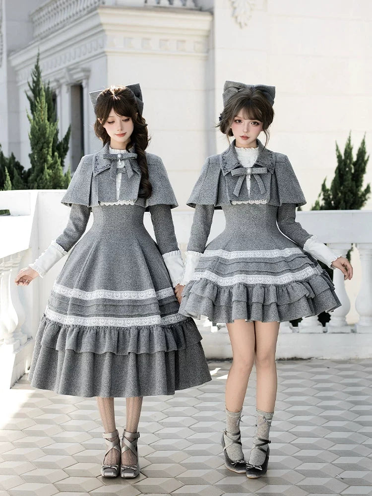 With PUJI - Reminisce - Pile Classic Lolita Dress, Detachable Cape