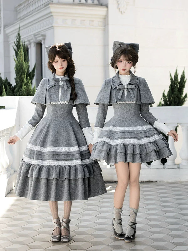 With PUJI - Reminisce - Pile Classic Lolita Dress, Detachable Cape