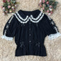 S / Black and white lace short sleeve