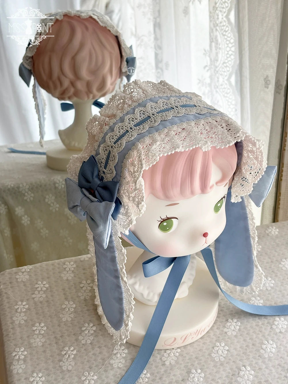 Vintage Petal Rabbit - Old School Lolita Headdress Suit With Bunny Ear A blue bunny ear hairband only