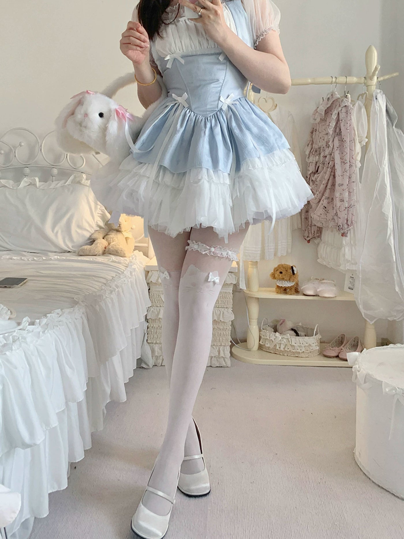 roji roji - Little Cat - Faux Two-Piece Tights with Lace-Style Thigh Bands