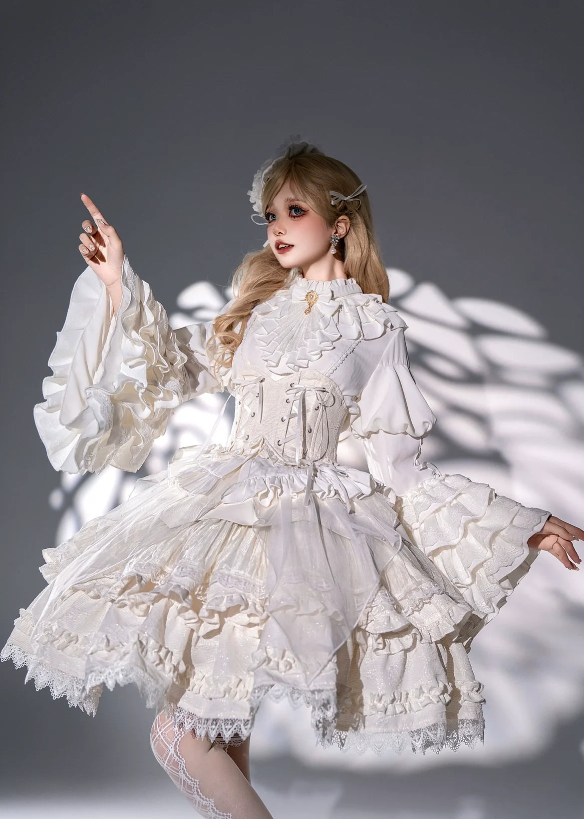 DMFS Lolita - Good and Evil Angel - Gothic Lolita SK Set, Retro Princess Sleeve Blouse