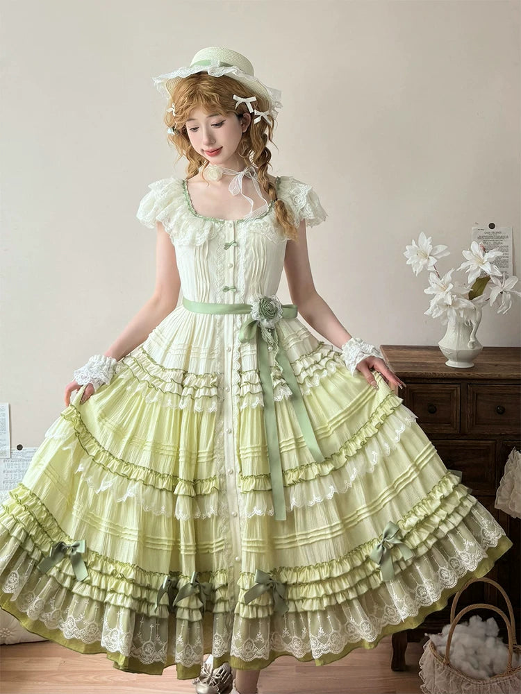 Tasha's Garden lolita JSK full length view showing tiered skirt and lace details