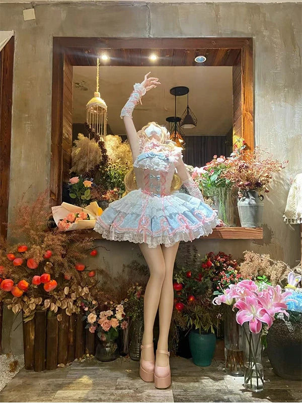 Creamy - Blue-Pink Bow - JSK Dress Set with Large Back Bow
