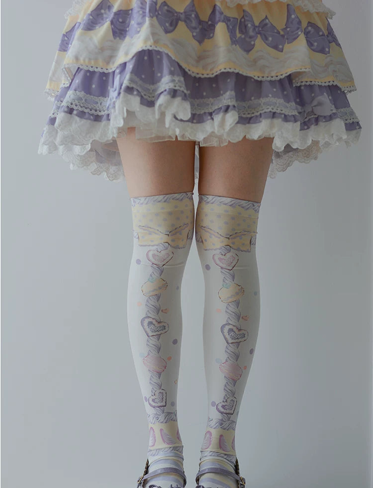 roji roji - Macaron Print - Over-the-Knee Socks with Velvet Print