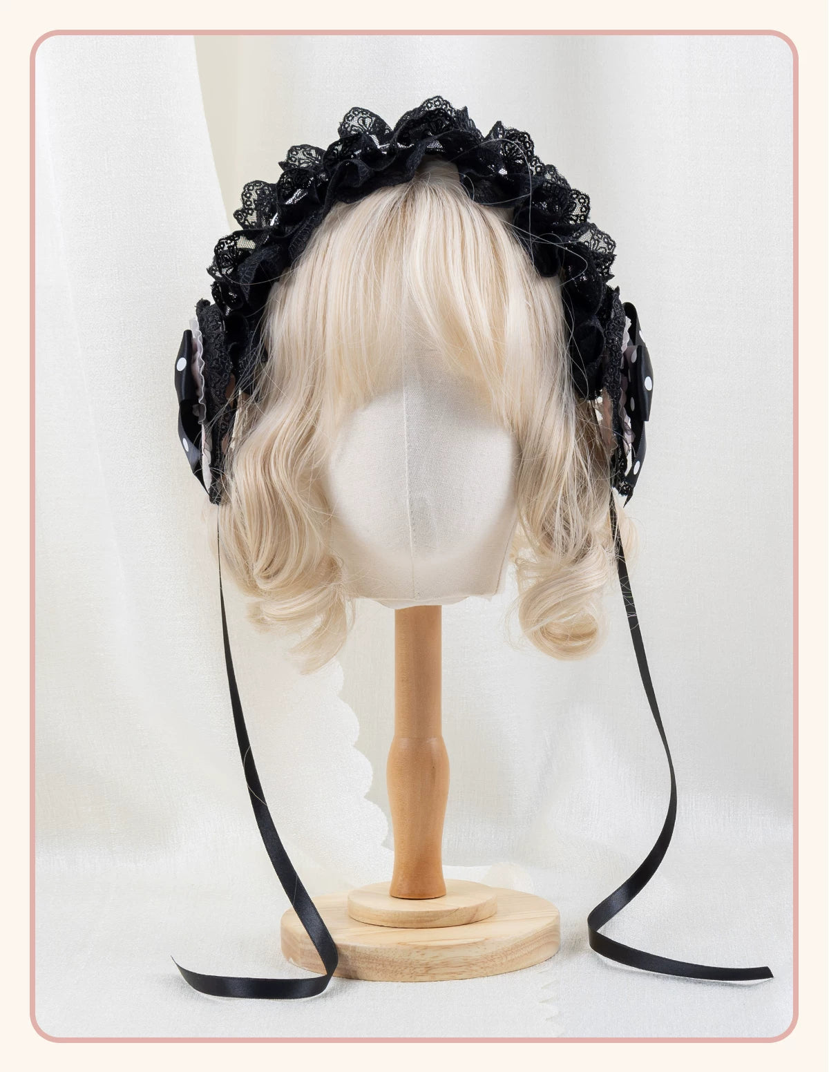 Stardust Rose - Sweet-Cool Polka Dot - Black or Pink Headbands and Flat Caps with Lace Bows