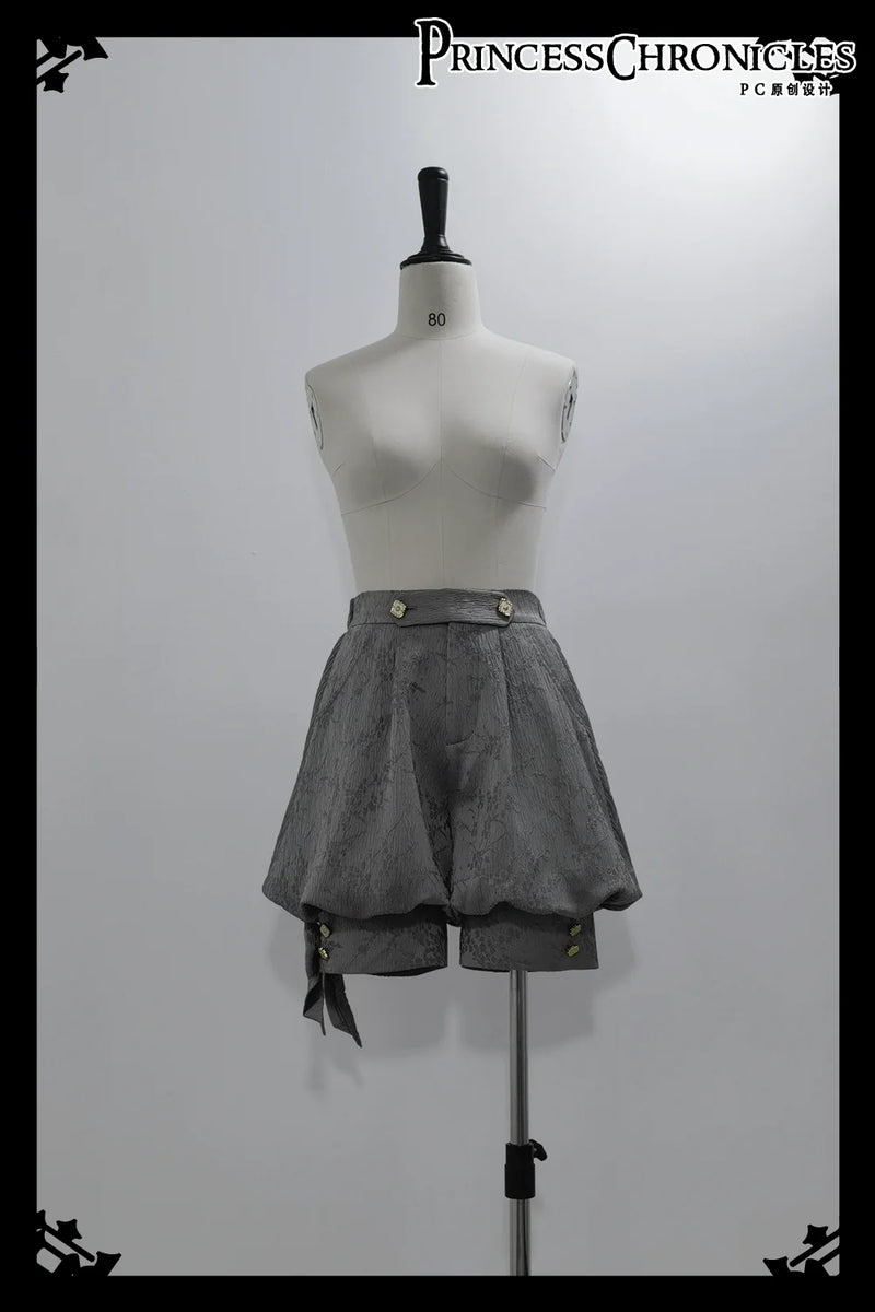 Rabbit Hunting Glacier Gray - Vintage Lolita Grey Coat Kawaii Rabbit Ear Set XS Shorts