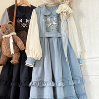 EESSILY - Name of the Wild - Classic Long-Sleeve OP Dress - Sky Blue / S