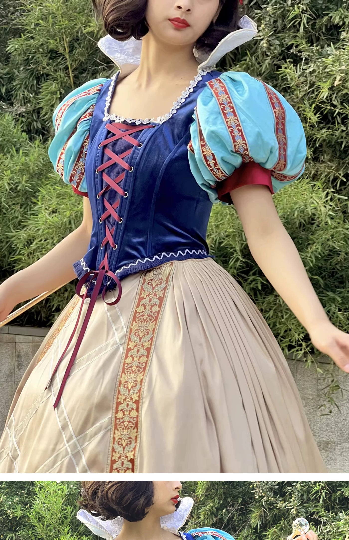 LACE GARDEN - Snow White Arrival - Royal Blue Dress Set with Puff Sleeves