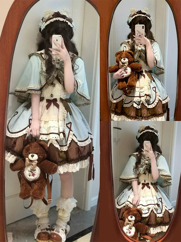 Creamy - Mint Chocolate - JSK Set with Ruffled Cape and Inner Layer