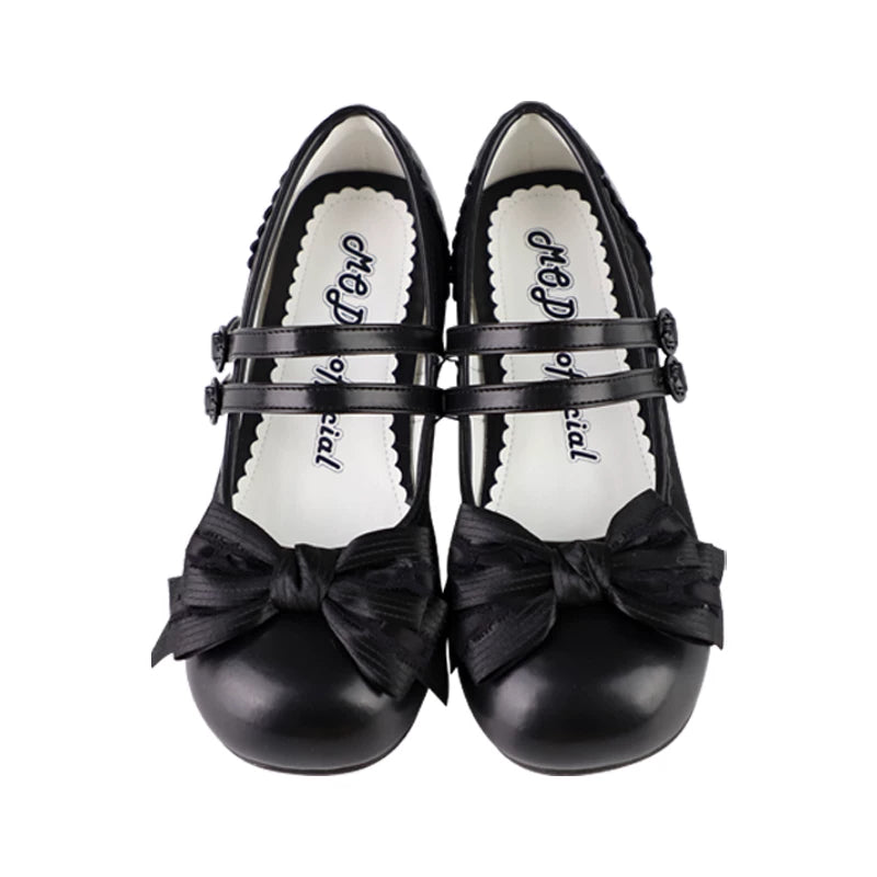MODO Triple Sakura Triple-Bow Lolita Shoes – Black – view 8