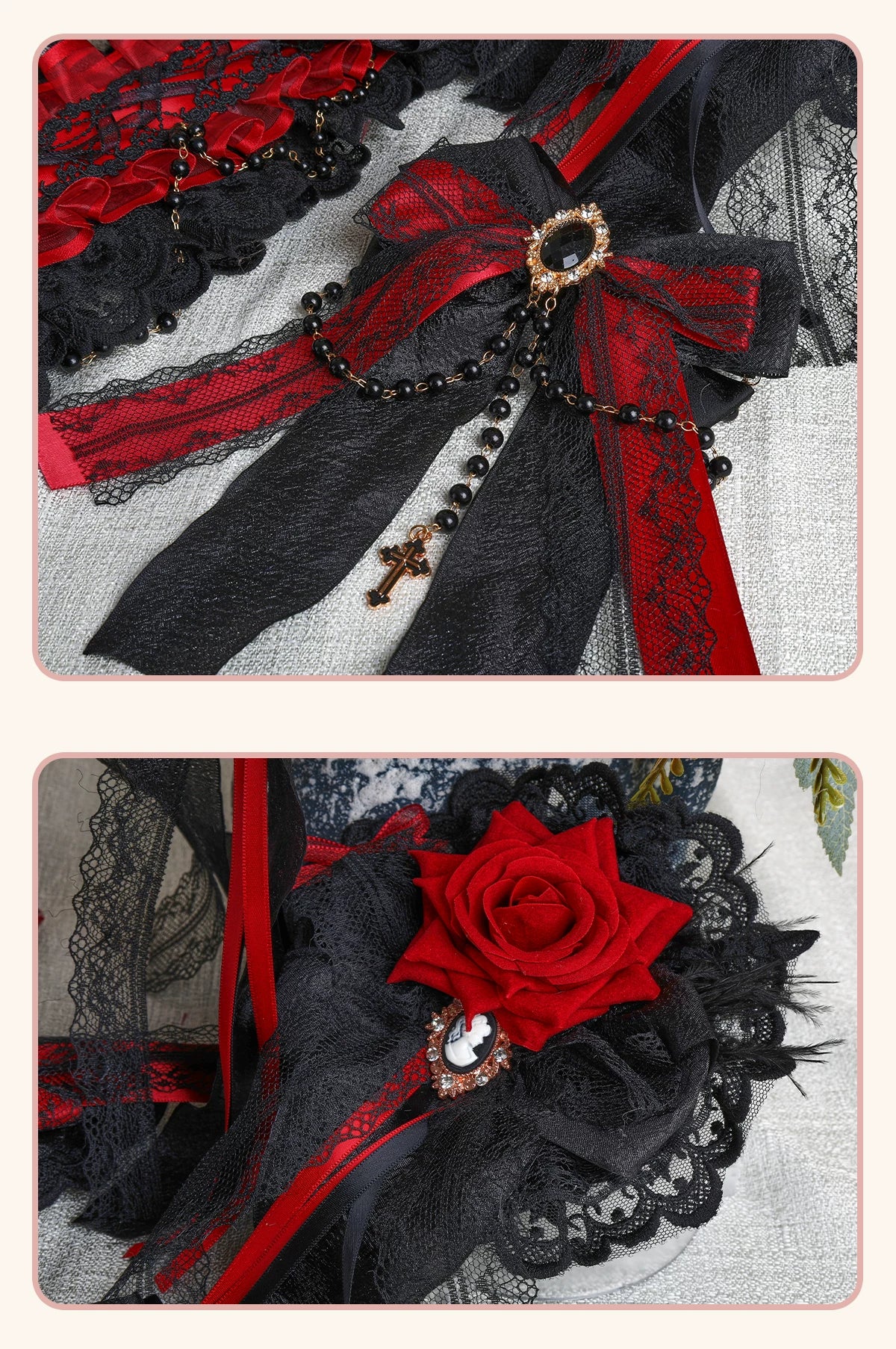 Stardust Rose - Rose Covenant - Lolita Accessories with Red Roses and Black Lace
