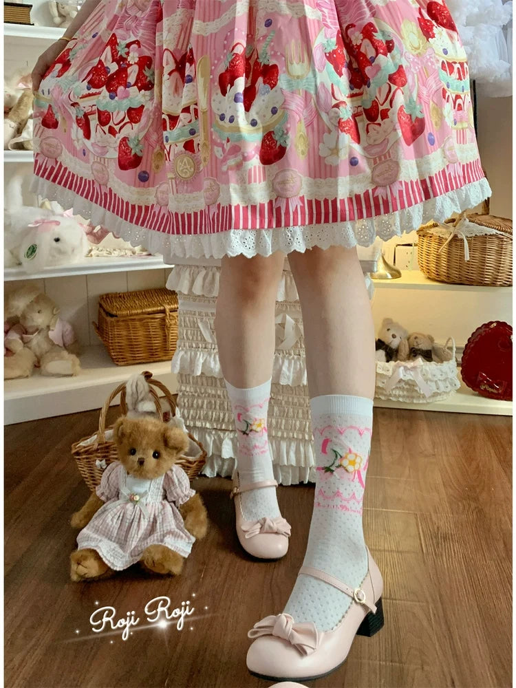 Roji Roji - Sweet Lolita Socks, Strawberry Print - Socks