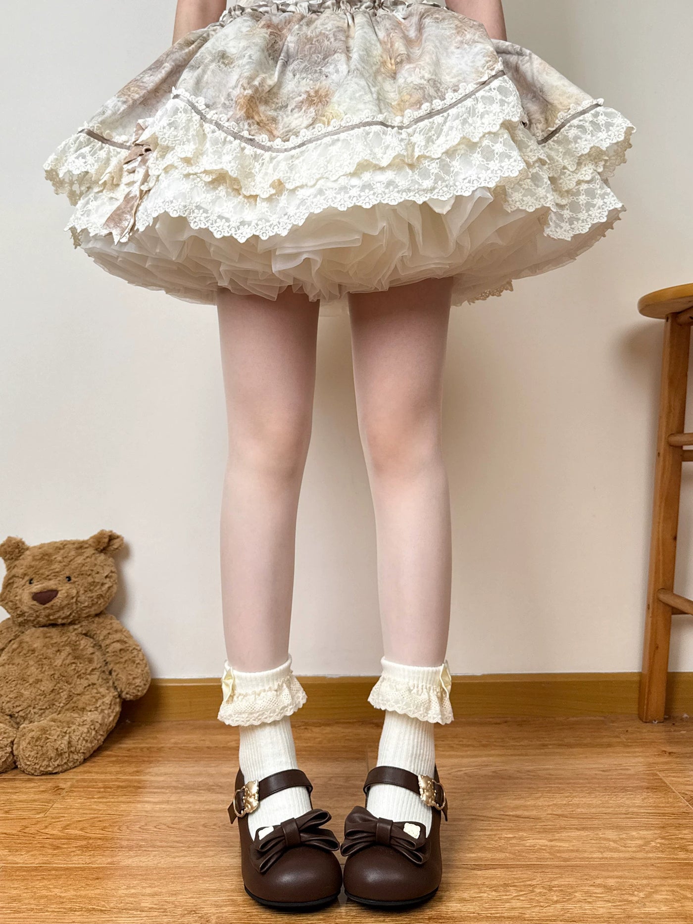 Chubby Bear Tales - Antique Doll Socks - Ribbed Mid-Calf Socks with Folded Lace Edges