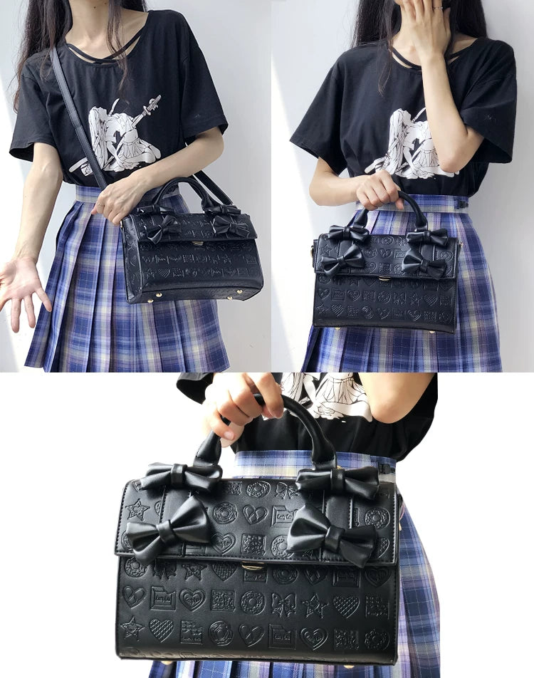 LovelyLota - Sweetheart Chocolate - Embossed Bow Bucket Bag