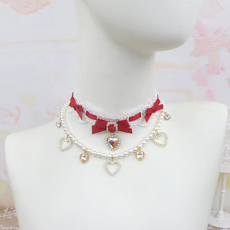Independent Brand - Heart Pearl Bow - Necklaces, Bracelets and Collars with Heart Charms