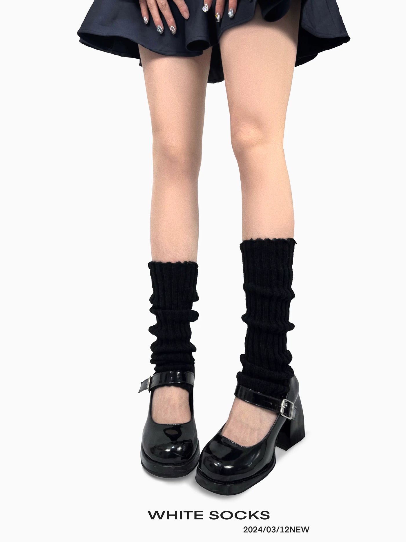 White Socks - Subculture Knit - Ribbed Slouch Socks with Folded Cuffs