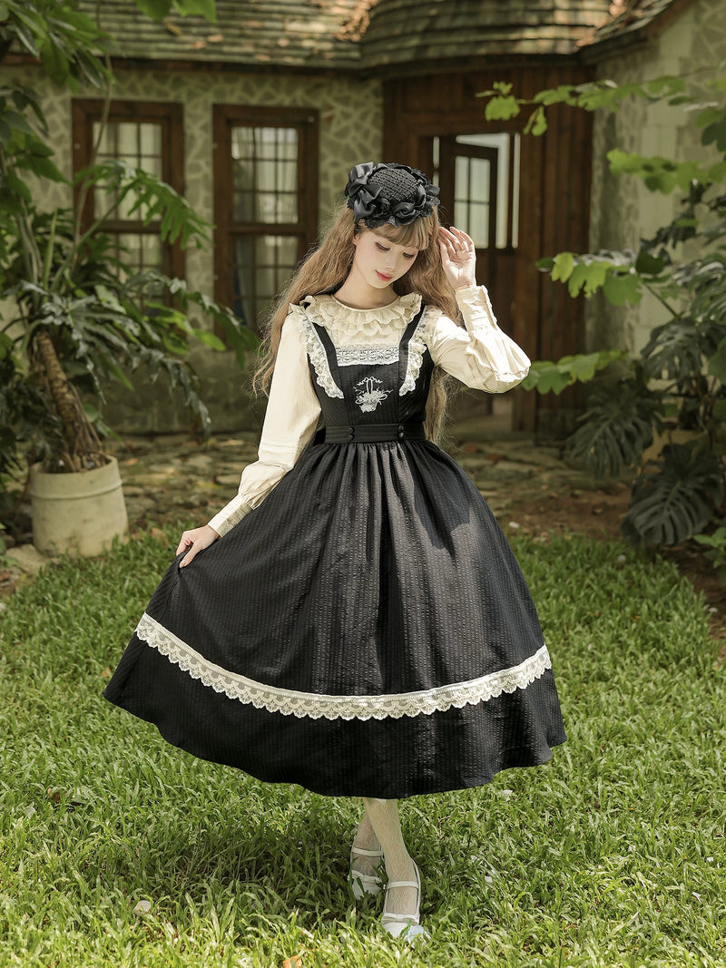 With PUJI - Oak in the Wind - Classic Lolita JSK Dress with Rose Basket Embroidery detail view 4