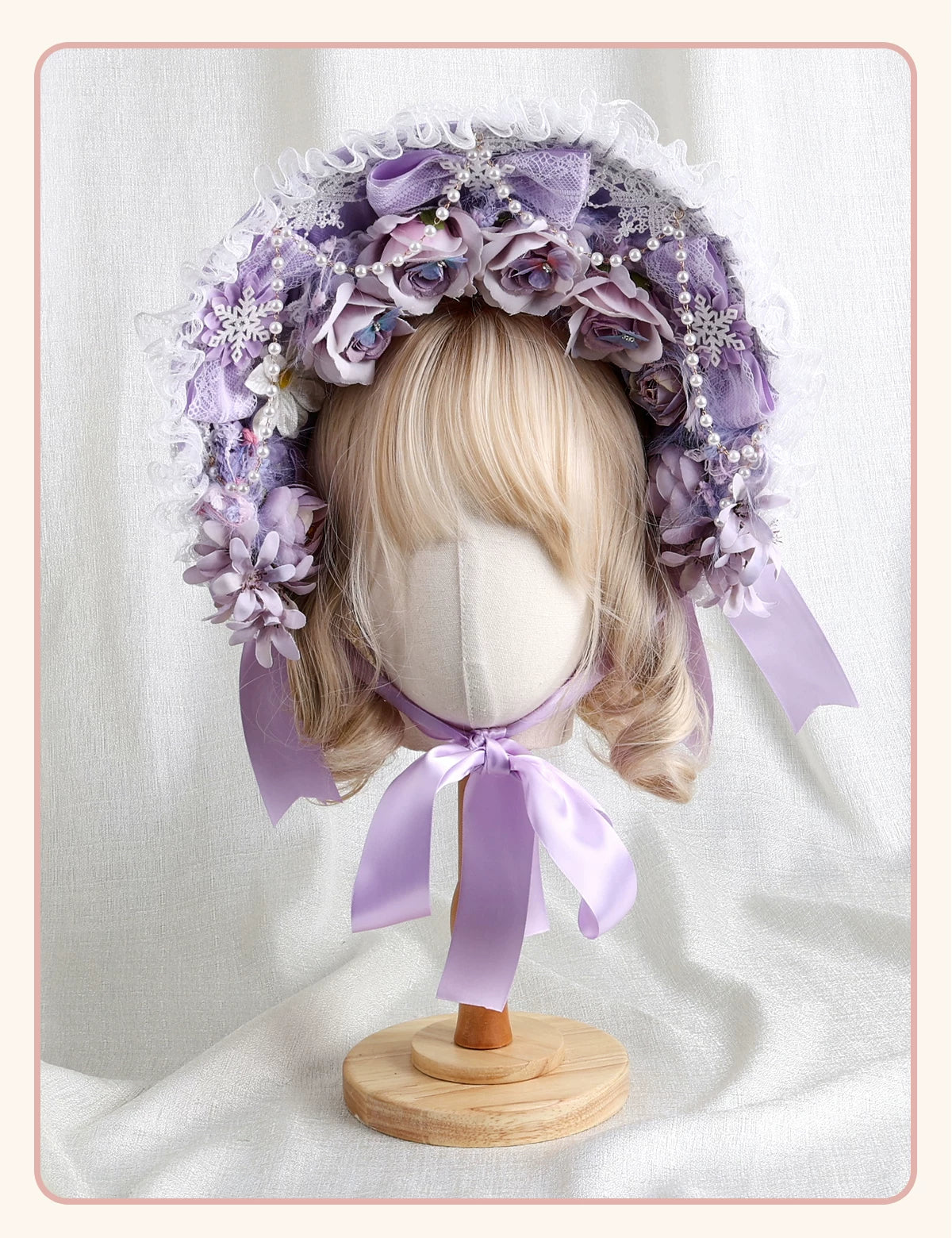 Stardust Rose - Autumn-Winter Dream - Lace-Trimmed Flat Hat with Ribbon Bows