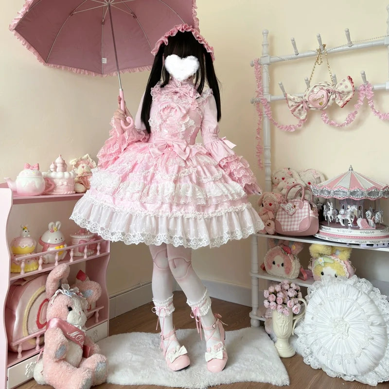 Hanguliang - Love and Heart Palpitations - Sweet Wedding Lolita JSK Dress, Pearl and Lace Accents