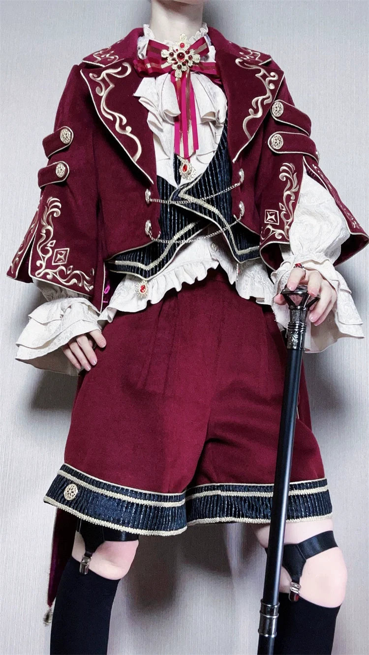 Letters from Unknown Star - Heir - Military Ouji Lolita Blouse, Coat & Shorts Set