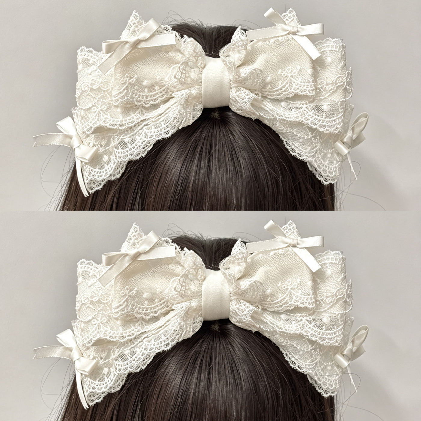Cat Tart - Handmade Lace Bow - Lace-Trimmed KC Hair Accessory with a Large Bow