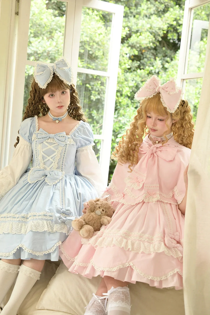 Miss Point - Vintage Petal Rabbit - Old School Lolita OP Cotton Dress, Petal-Shaped Hem