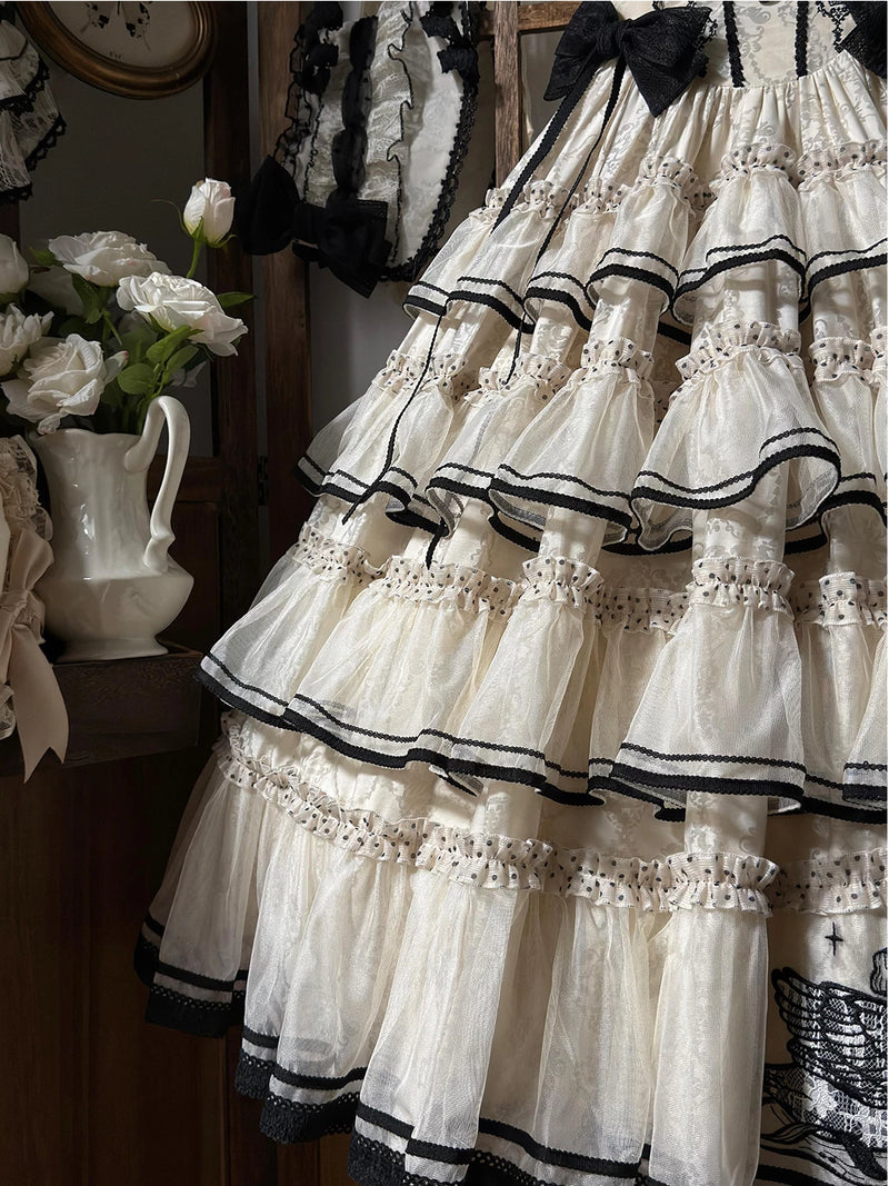 Creamy - Swan Princess - Ivory JSK Dress with Black Swan Embroidery
