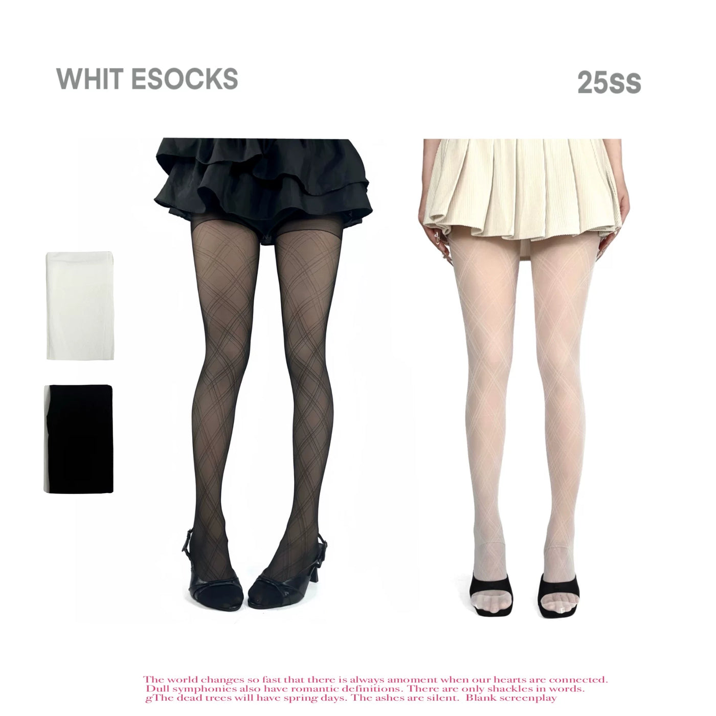 White Socks - Ballet Diamond - Semi-sheer tights with a diagonal diamond-grid pattern