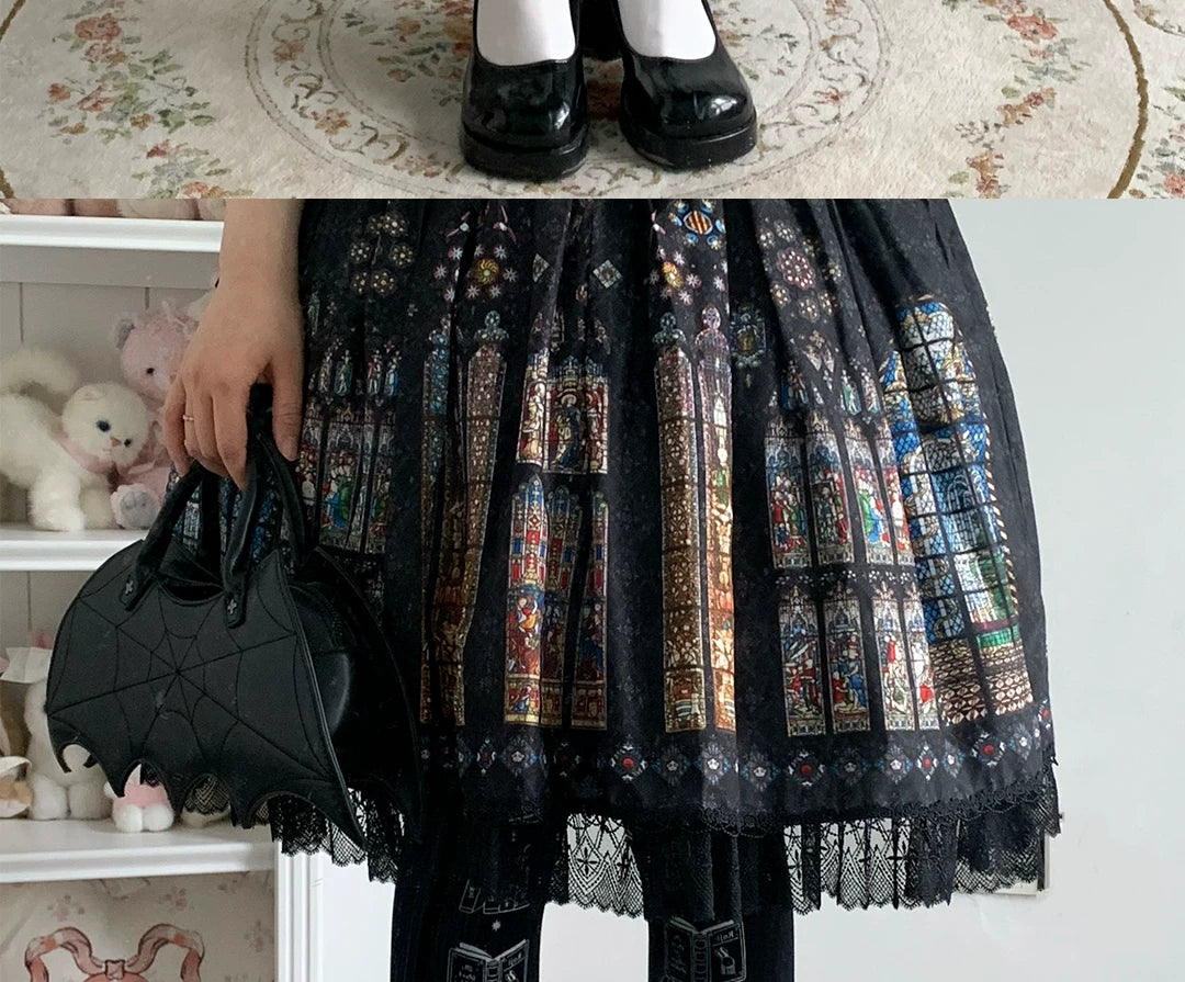 roji roji - The Book of Magic Rabbits - Velvet Tights with Repeating Book Motifs