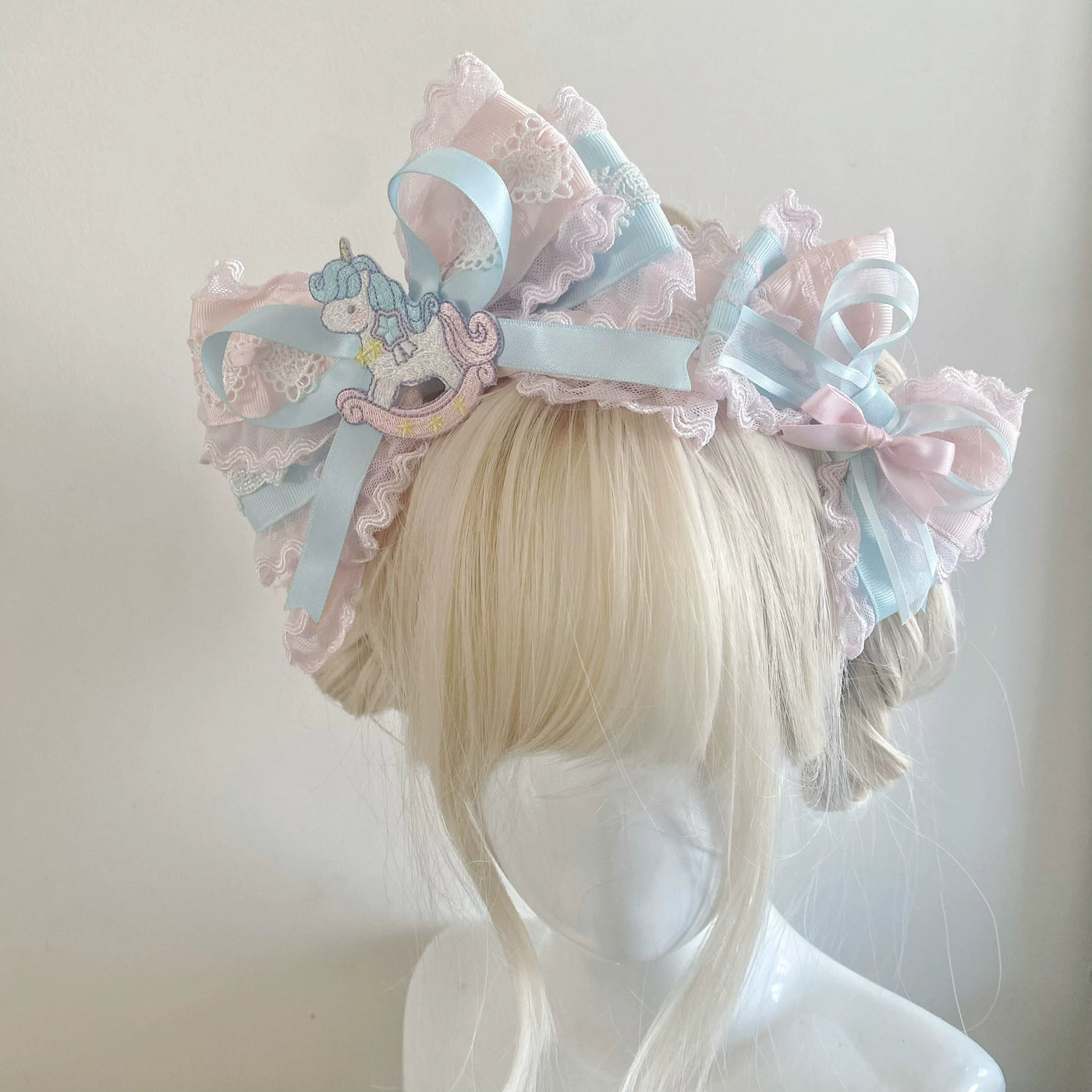 candycoco - Pastel Twin Stars - Pink-and-Blue Headband with Lace Bows