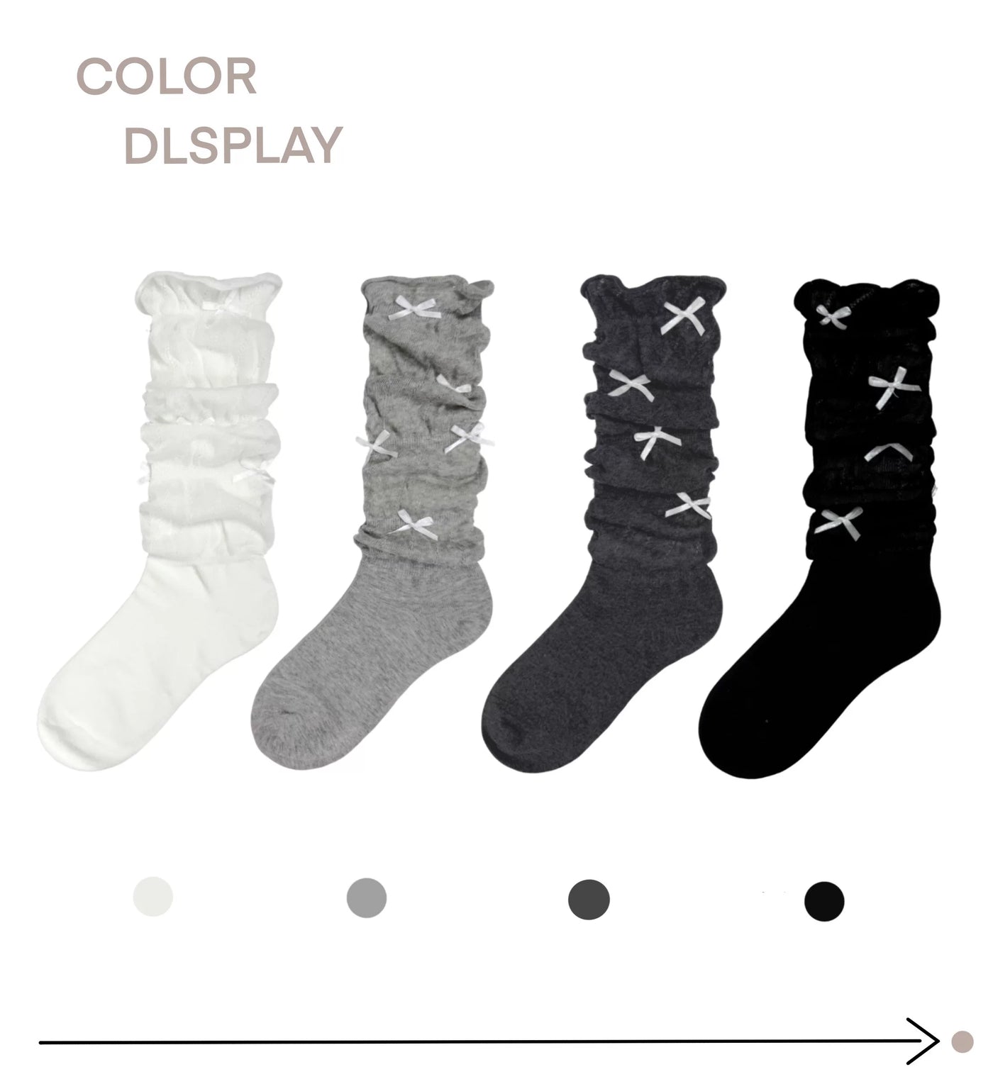 White Socks - Sweet Bow Slouch - Thin Combed-Cotton Slouch Calf Socks with Bow Detail