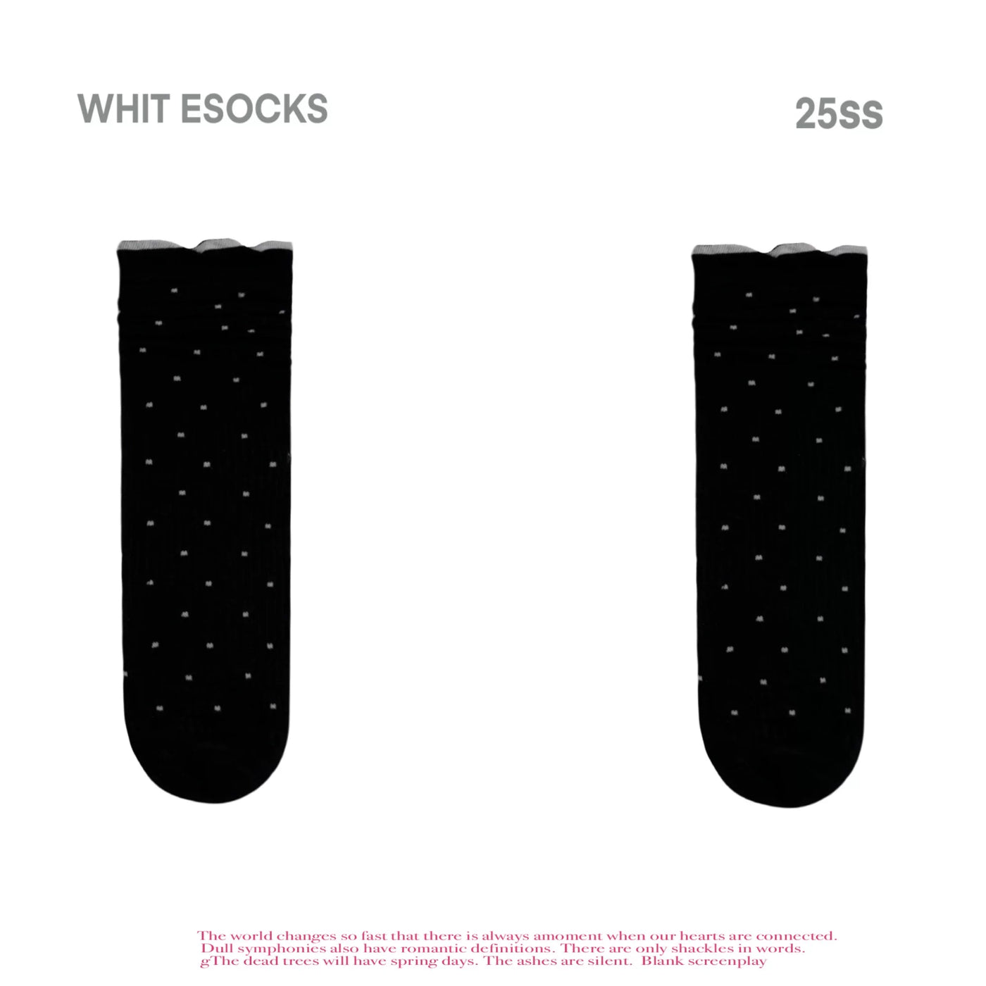 White Socks - Polka-Dot Rib - Cotton Polka-Dot Mid-Calf Slouch Socks with Scalloped Cuffs