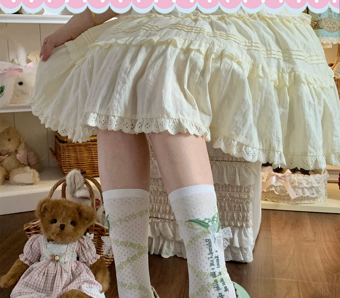 roji roji - Lily of the Valley - Pure-Cotton Short Socks with Bow Detail