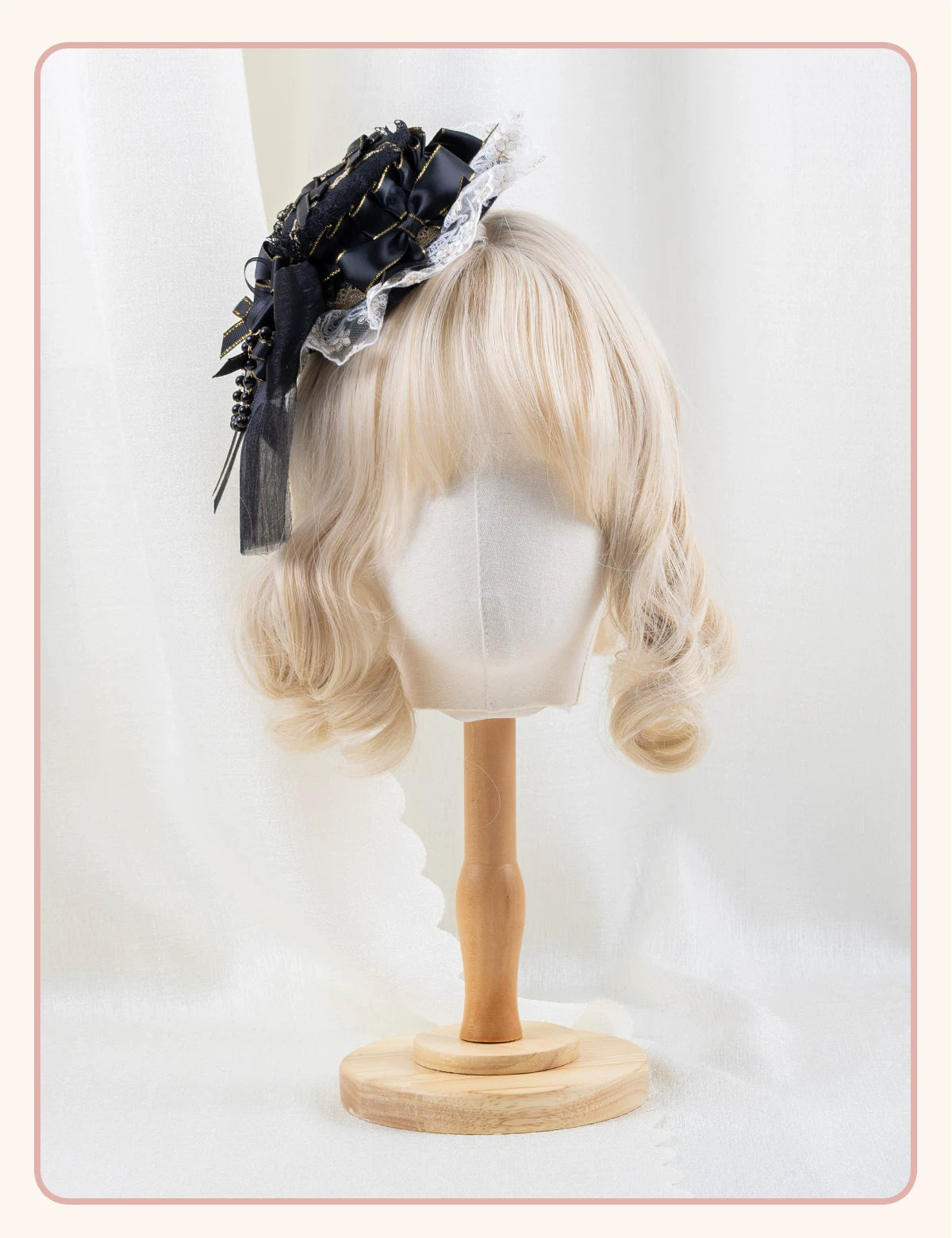 Stardust Rose - Night Banquet - Black-and-Gold Lolita Headwear with Lace and Bows