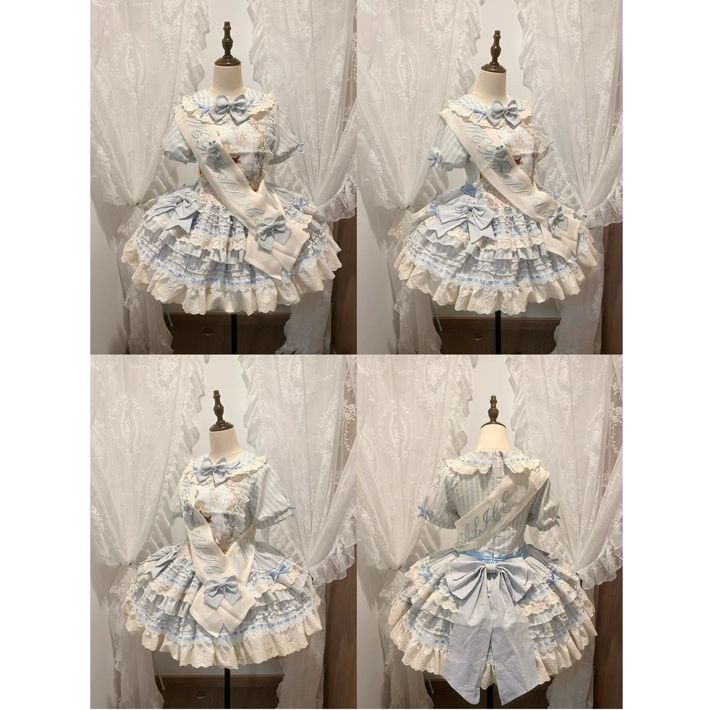 Creamy - Water-blue Doll Lolita - OP dress with sash, chest panel, and train