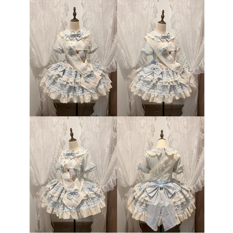 Creamy - Water-blue Doll Lolita - OP dress with sash, chest panel, and train