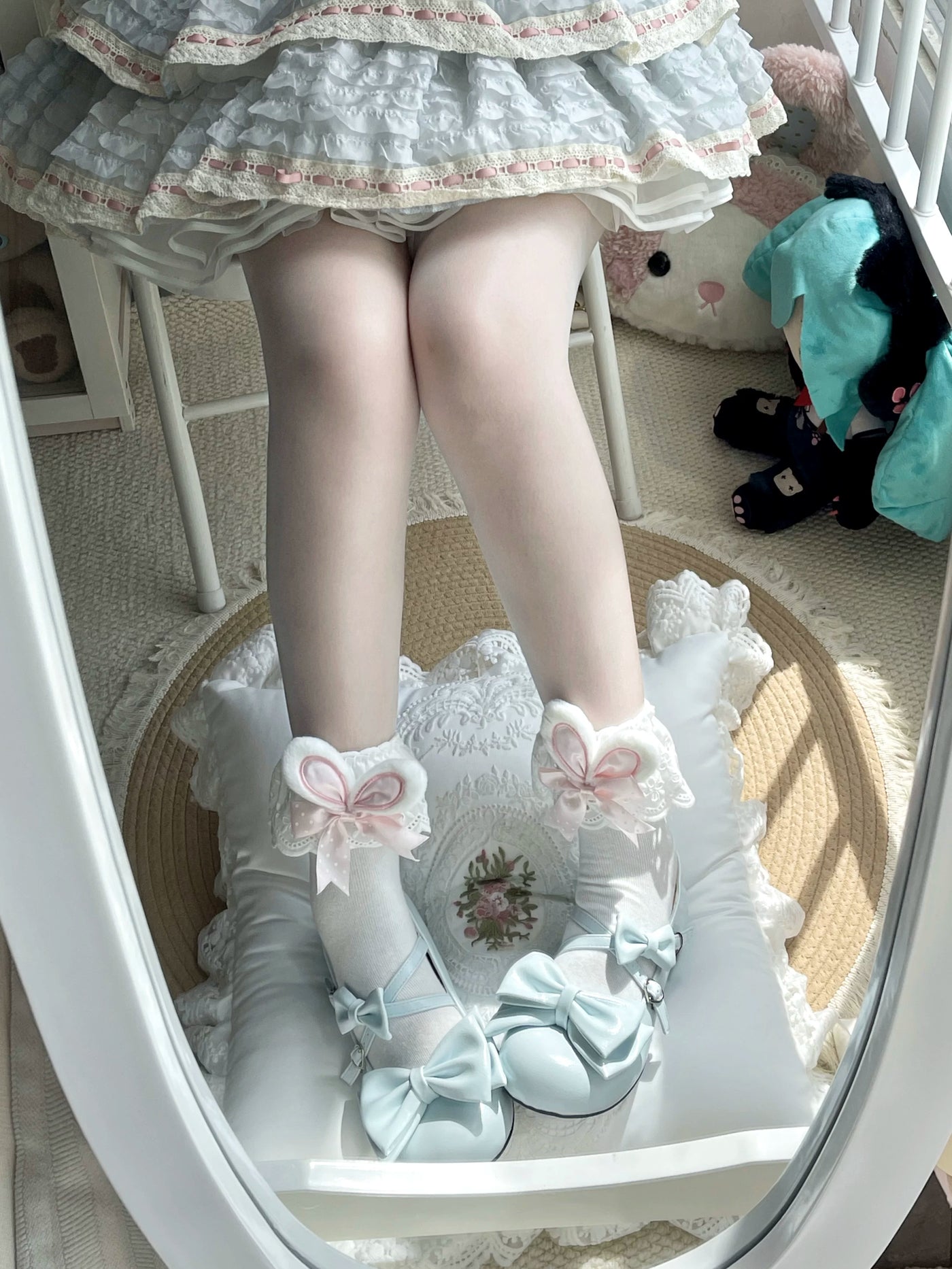 Fantasy Doll - Dreamy Doll - Mid-Calf Socks with Bunny-Ear Lace Cuffs
