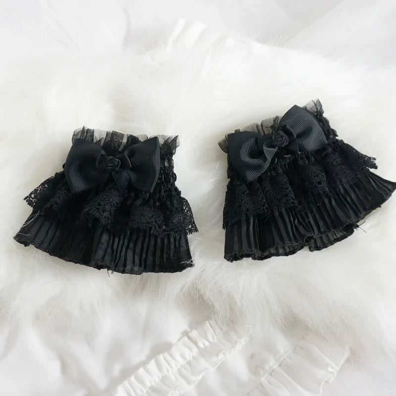 MaoJiang Handmade - Gothic Lolita Cuffs Black Rose Lace - Cross Stretch Handcuff Hand Accessory