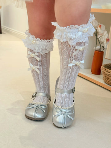 Fantasy Doll - Heart Bow - Short Socks with Lace and Heart Details