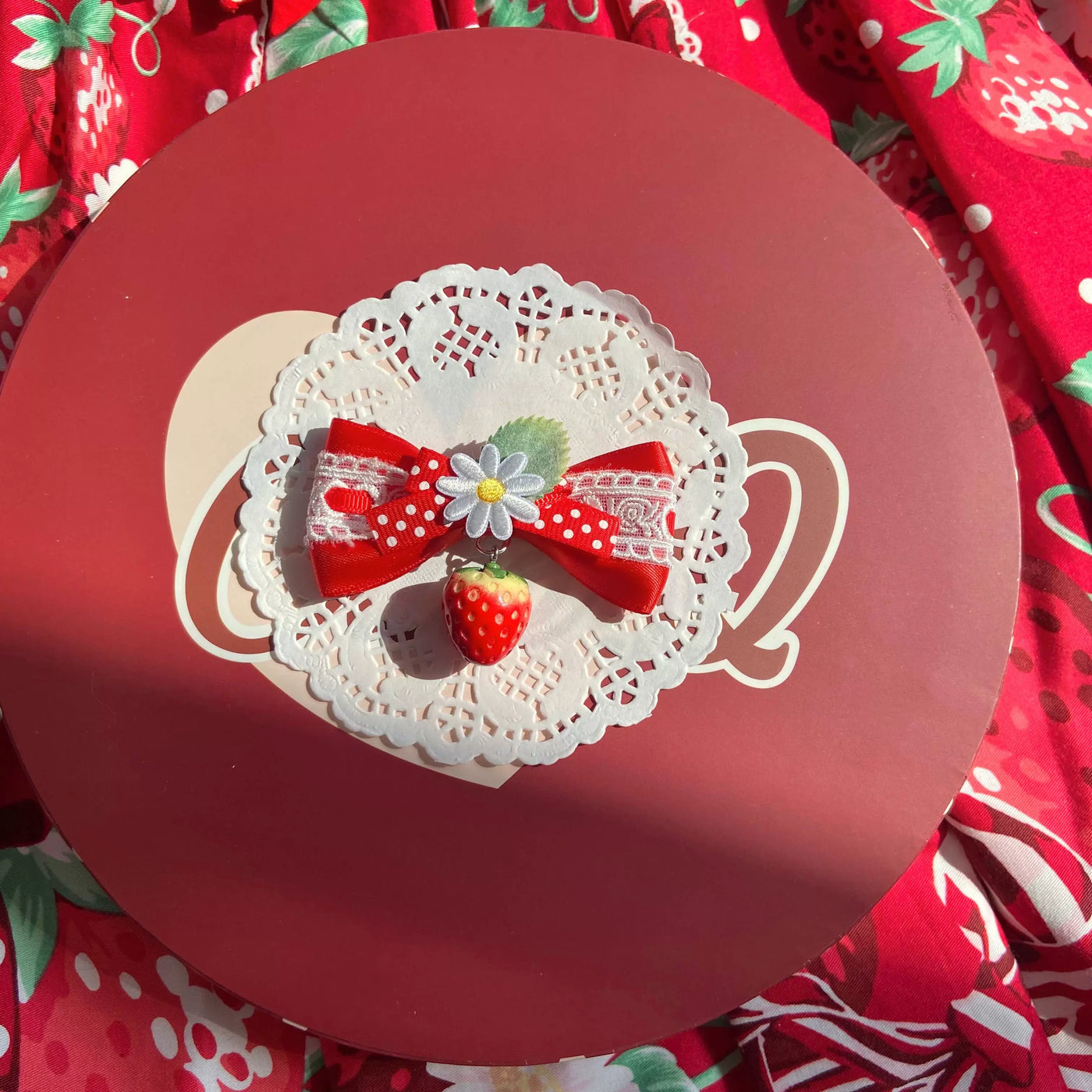 Bear doll - Strawberry Series - Strawberry Top Hat or Side Hair Clip with Layered Bows