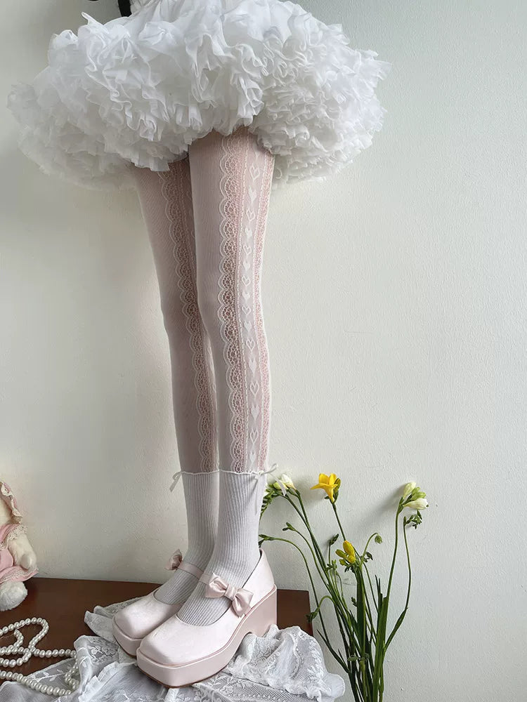 Sock Noble - Lace Faux Over-the-Knee - Faux Over-the-Knee Pantyhose with Lace Panels