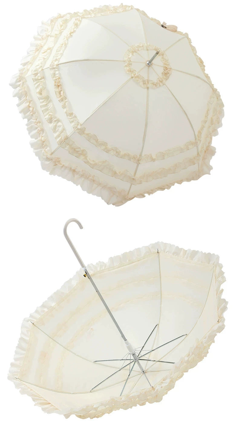 Independent Brand - Bridal Lace Ruffle - Long-handle parasol with layered ruffle trim
