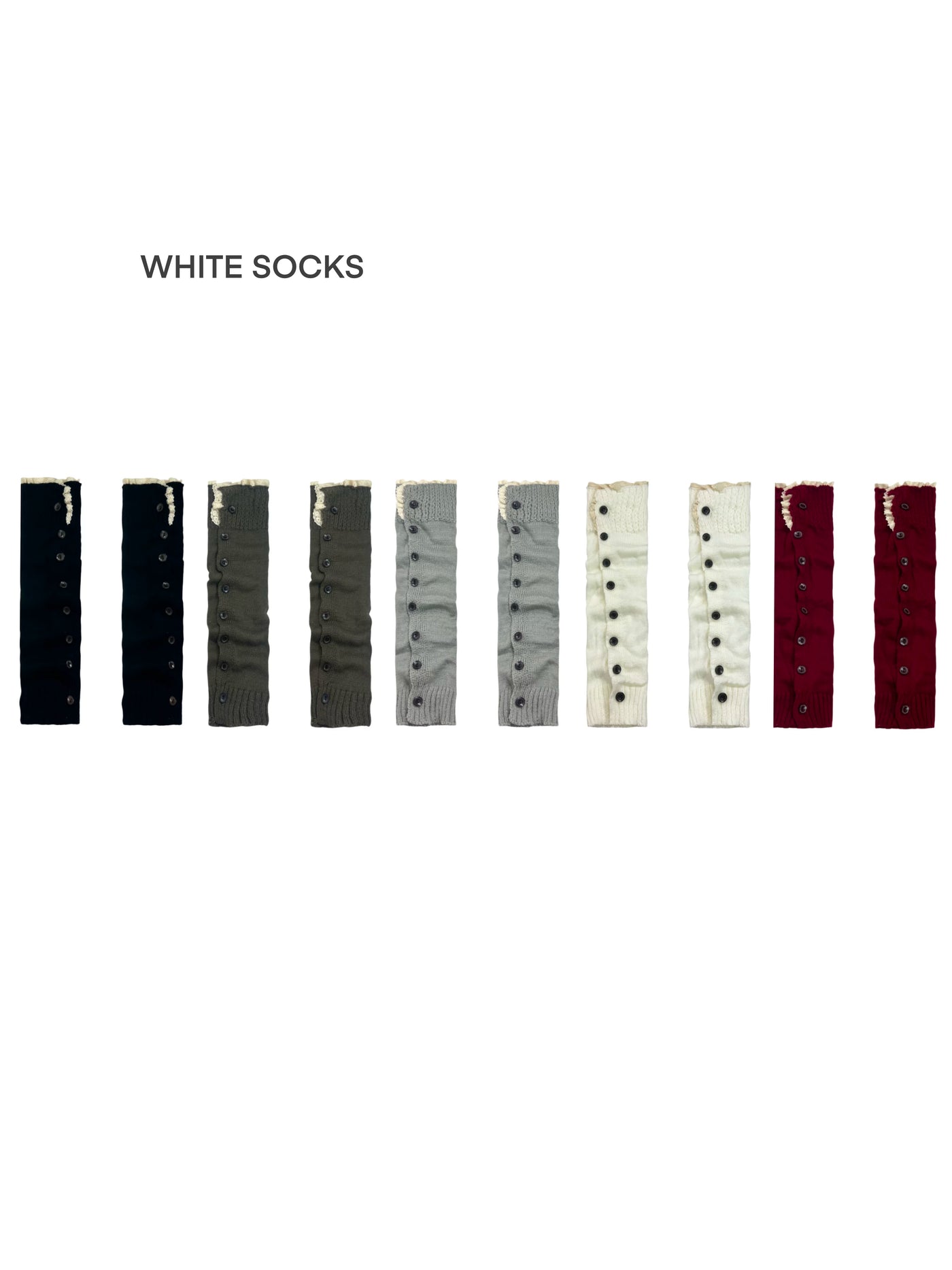 White Socks - Buttoned Scrunch Knit - Knit Leg Warmer Socks with Lace Trim and Buttons