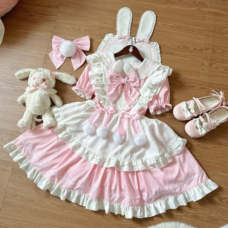 Sweet Bunny Ball Lolita Fetch dress featuring a cute, pastel-colored OP with bunny print and ruffled details, perfect for elegant fashion.