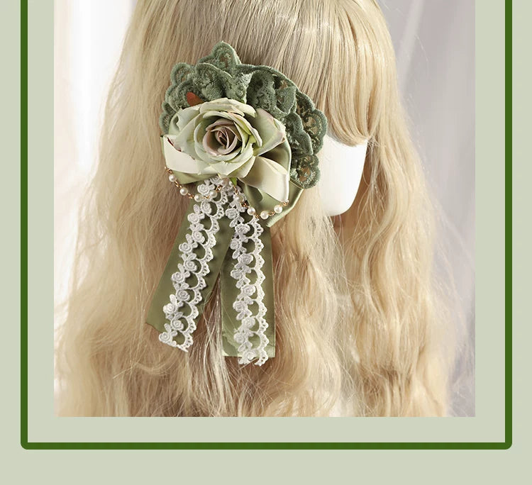 Her Vintage Society - Young Grass Series - Bear Bag, Headband, Hair Clip and Straw Hat Options with Rose Details