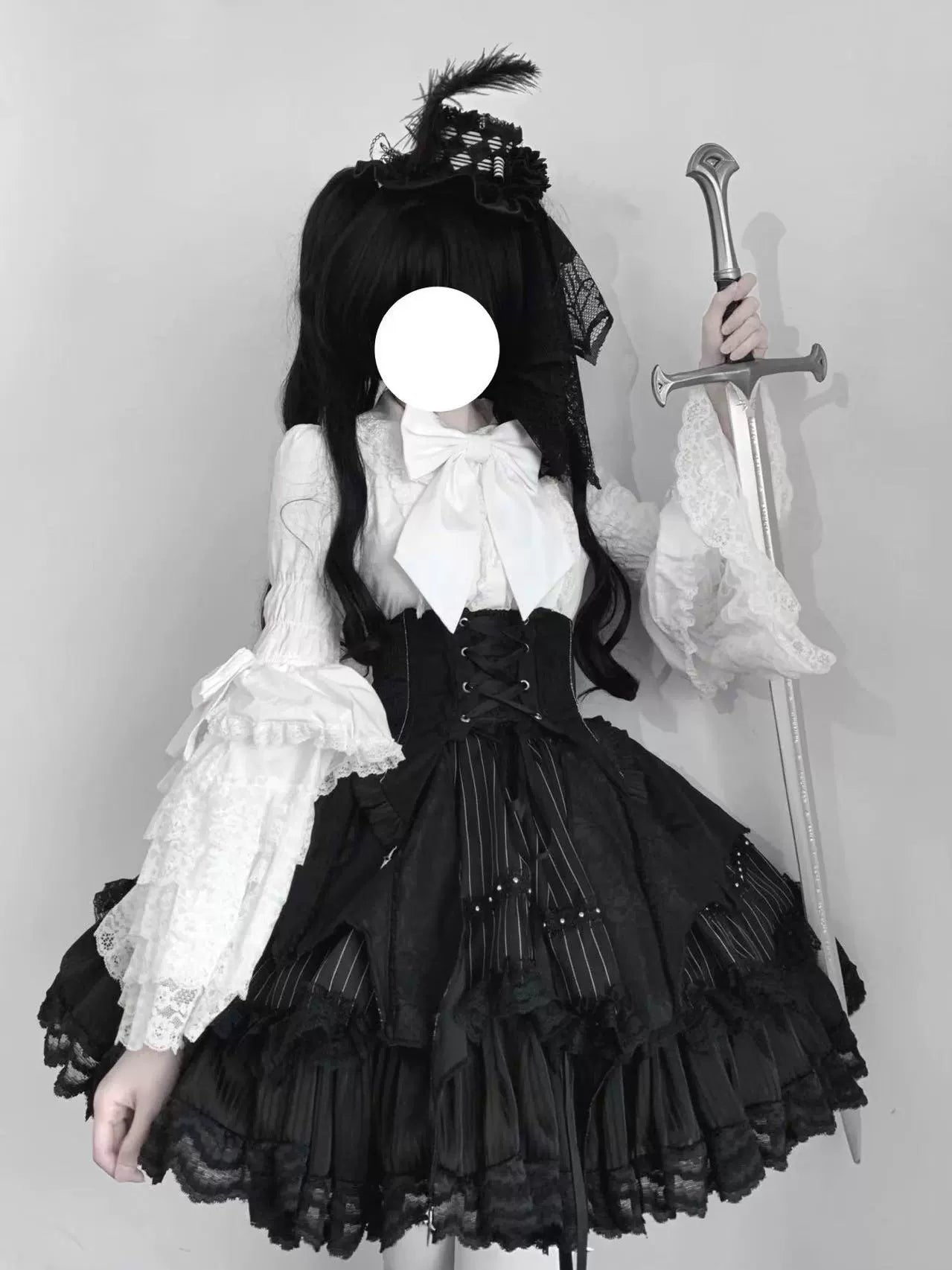 Twilight Song - Trace Bone - Black Gothic Lolita SK & Waist Cincher