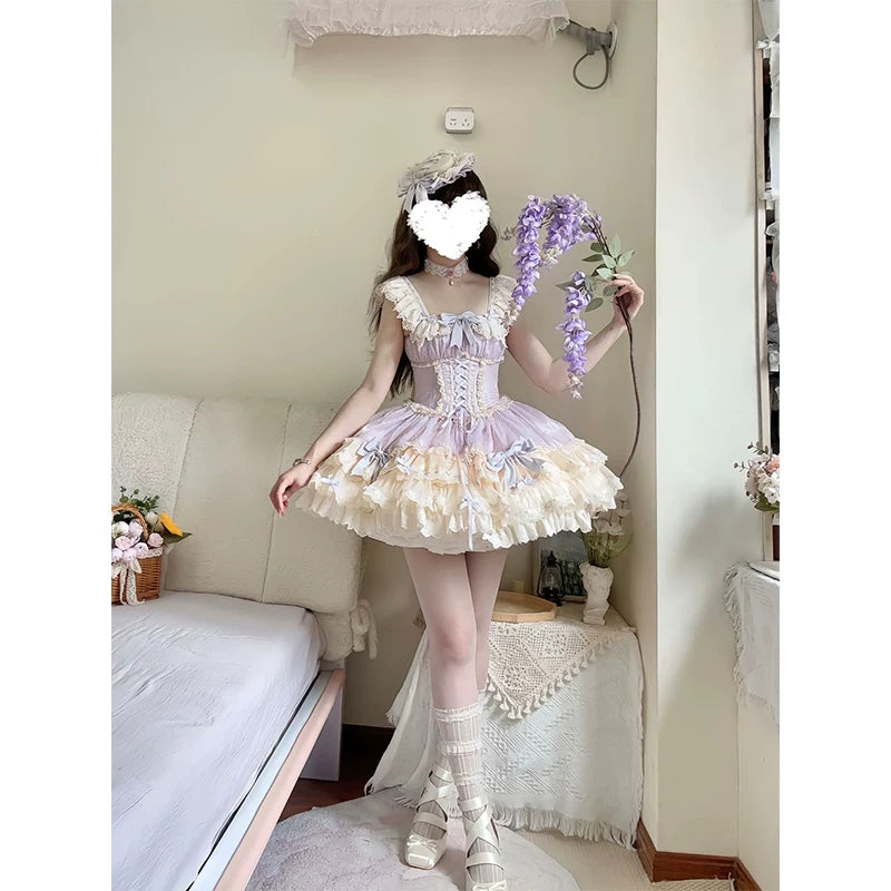 Creamy - Lavender Ballet - Purple JSK with Tiered Ruffles and Bows