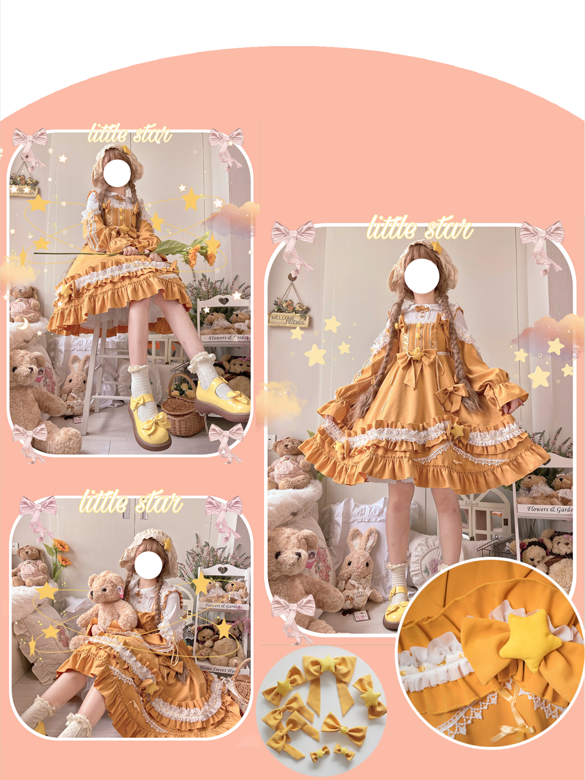 Aurora Kiss - Daily Winter - Long-Sleeved Peach Skin Lolita OP Dress - product detail 6